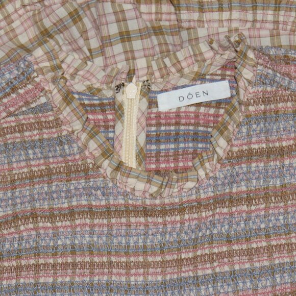 Doen Leda Dress Austin Plaid Printed Smocked Ruffle Mini New S - Picture 6 of 6